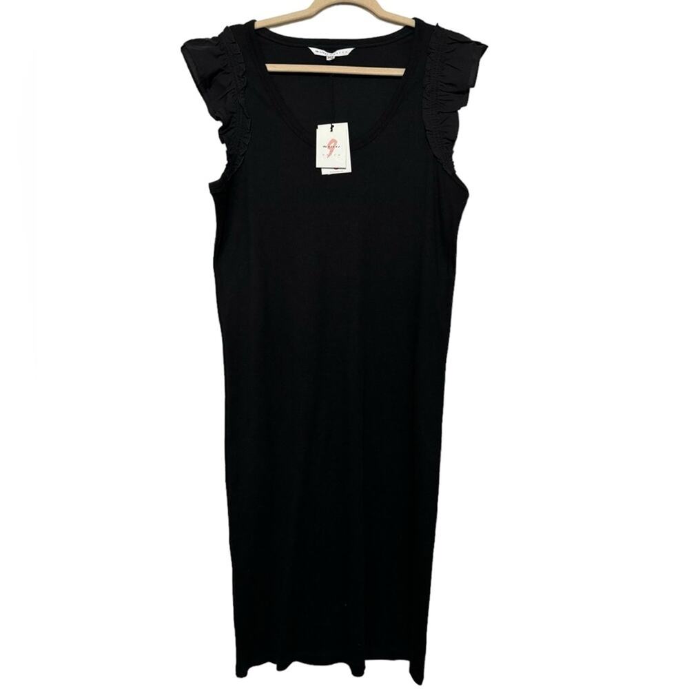 The Nines By Hatch NWT‎ Black Ribbed Knit Ruffle Sleeve Midi Dress Size XXL